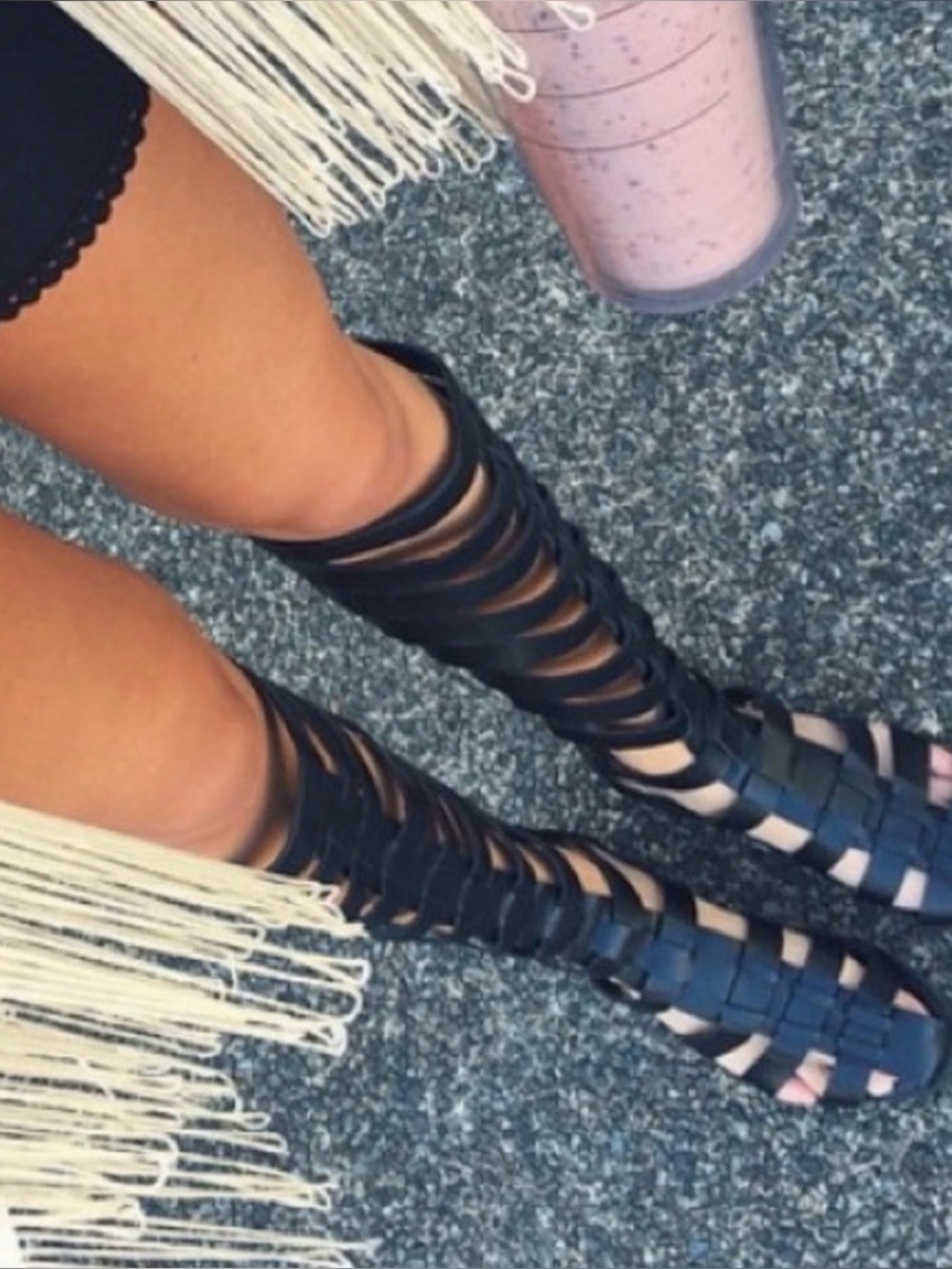 Breckelles Black Gladiator Knee-High Platform Sandals